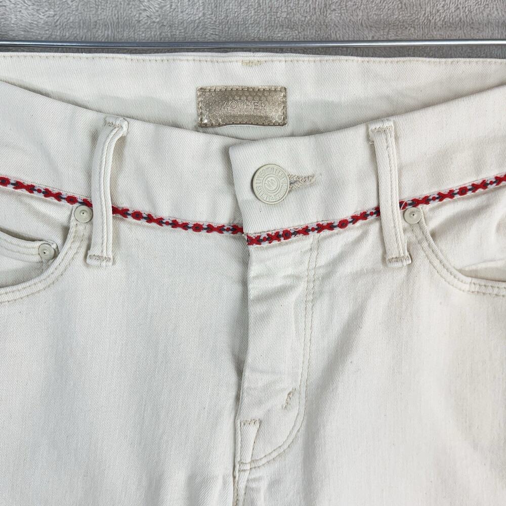 MOTHER The Looker Ankle Zip Pants Barefoot Princess Embroidered Red Trim 26" - Picture 3 of 16
